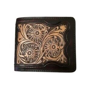 Western Ranger Bi-Fold Wallet Two Toned Brown Leather Tooled Floral